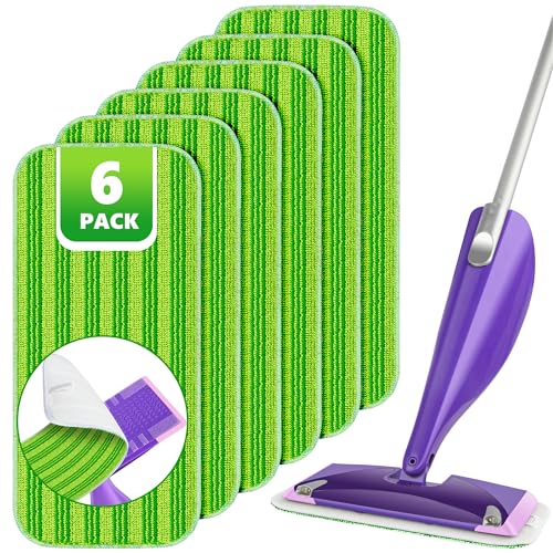 Reusable Mop Pads Compatible with Swiffer Wet Jet, Wet Jet Pads Refills for Swiffer Mop, Microfiber Replacement Pads for Hardwood Floor Cleaning, Dry Wet Mopping Cloths for 12" Wet Jet Refill, 6 Pack - color: Green, size: 6PCS