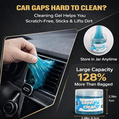 15-Piece Car Interior & Glass Cleaning Kit - 3 Graded Boar Brushes, 3-in-1 AC Vent Shutter Brush, 160g Gel, 180° Swivel Retractable Glass Brush | Auto-Focus Multi-Scenario Use