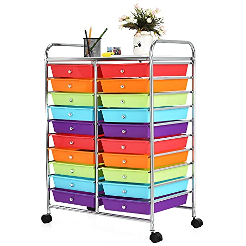 GOFLAME 20-Drawer Rolling Storage Cart, Multifunctional Art Craft Organizer Cart, Mobile Utility Storage Cart with Removable Drawers & Lockable Wheels, Craft Cart for Home Office School, Multicolored - color: Multicolored, size: 20-Drawer