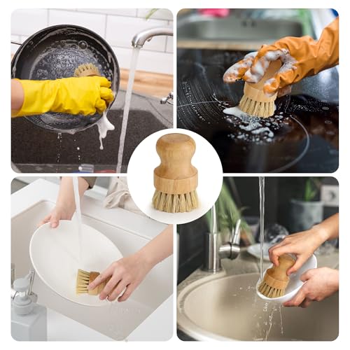 12 Pack Bamboo Dish Brush Bulk, Bamboo Dish Scrubber, Wood Palm Dish Scrub Brush for Dishes Pans, Pots,Vegetables Cleaning