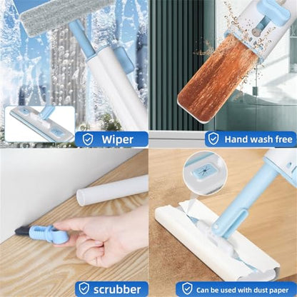 Self-Squeezing Mini mop Hand-Free Small Sponge Cleaning mop Suitable for Desktop, Kitchen, Bathroom, Glass, car, Corners and Other Small Spaces (Sponge 3pcs Squeeze Handle 1pcs) (Blue)