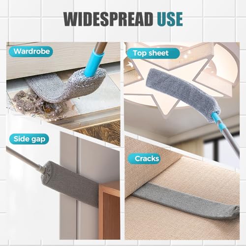 Retractable Gap Dust Cleaner with Reusable Dusting Cloths, Bendable Flexible Duster with Extension Pole, Wet & Dry Sweeper Stick Dusters for Gap Cleaning Under Furniture (Grey+Replacement Cloth*1) - color: Grey+replacement Cloth*1
