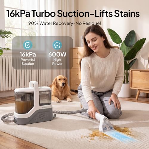 Portable Carpet Cleaner Machine for Pet Stains Upholstery Car Interior, 16kPa Powerful Suction Spot Cleaner with Dual Tank, Self-Cleaning Tool&16.4FT Cord for Couch Rug Stairs Deep Cleaning Machine