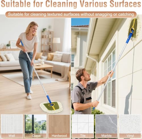 Commercial Wedge Dust Mop Head Replacement | 2 Pack Washable Cotton Dry Dust Mop Pad Refills for Walls and Floors Cleaning/Home and Business Use/Green - color: Wedge Dust Mop Pad-green2