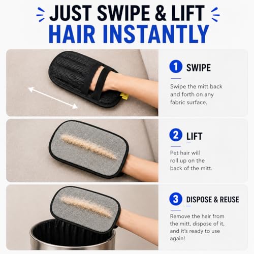Pet Hair Removal Glove for Dogs & Cats, Newly Upgraded Reusable Electrostatic Pet Hair Remover Tool for Couch, Furniture, Bedding, Clothing & Car Seats