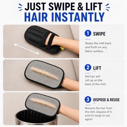 Pet Hair Removal Glove for Dogs & Cats, Newly Upgraded Reusable Electrostatic Pet Hair Remover Tool for Couch, Furniture, Bedding, Clothing & Car Seats