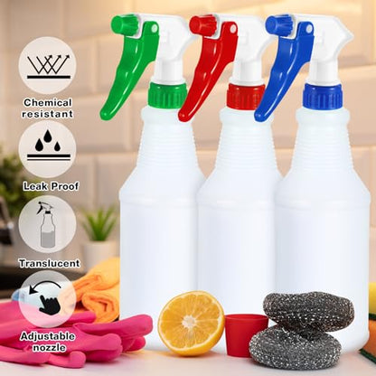 Yinder 18 Pcs 16 Oz Plastic Spray Bottle Bulk Empty Refillable Spray Bottles for Cleaning Solution Leak Proof Water Sprayer with Adjustable Nozzle Mist/Stream Mode(Red, Blue, Green) - color: Red, Blue, Green