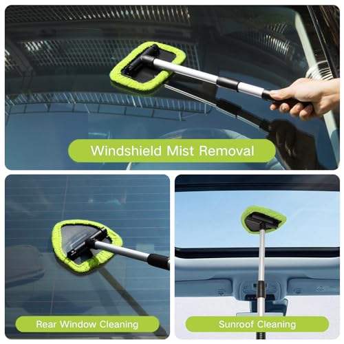 Qydipclin 10pcs Windshield Cleaner Tool, Car Window Cleaning Wash Kit with 4 Reusable Microfiber Pads 1 Spray Bottle and Extendable Handle Auto Glass Wiper Kit, Green - color: Green