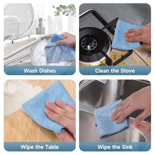 20PCS Upgrade Wire Dishwashing Rag, Non-Scratch, Wet and Dry, Double Layer, Multipurpose Wire Dishwashing Rags for Kitchen, Sinks, Cookware, Stove, Easy Rinsing, Reusable