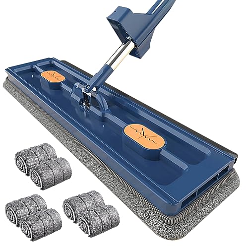 New 2024 Ultra-Fine Fiber Mop with Adjustable 54" Stainless Steel Handle, 6 Washable Pads, 360° Rotating Dust Mop, Dehydration Scraper (Blue) - color: Blue, With 6 Mop Pads