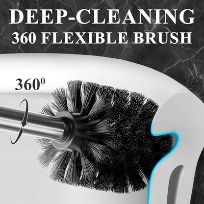 Toilet Brush with Square Holder - Toilet Brush and Holder Set Silver, Stainless Steel Handle with Splash Shield, Replaceable Head and Removable Inner Cup - Freestanding Bathroom Toilet Cleaning Set - color: Silver Rounded Square