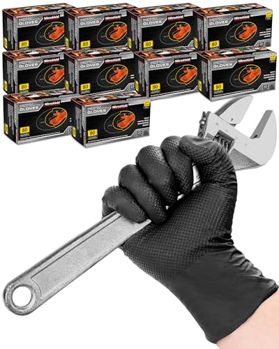 nitroshield 9mil Heavy Duty Disposable Nitrile Gloves, Black Medium 800Pcs -Chemical Resistant, Latex Powder Free Rubber Gloves Diamond Texture for Automotive, Mechanics, Cooking,BBQ, Industrial Use - color: Black-800, size: Medium