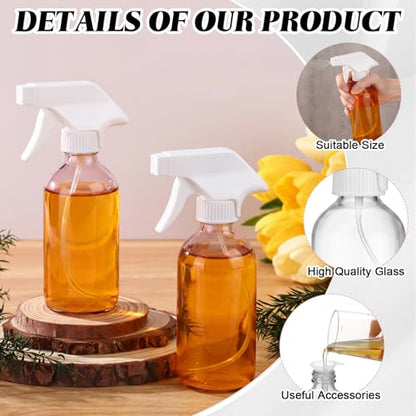 Norme 24 Pcs Glass Spray Bottles with Funnels and Labels 8 oz Refillable Cosmetic Empty Spray Containers with Trigger Squirt Containers for Essential Oil Cleaning Solutions (Transparent) - color: Transparent