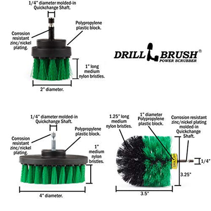 Drillbrush Kitchen Cleaning Supplies - Whole Household Scrubbing Pads and Medium Stiffness Brushes - Stove Top and Oven Rack Cleaning Brush Kit - Sink, Tile, Laminate, Vinyl, Pan, Countertop Scrubber - color: Green