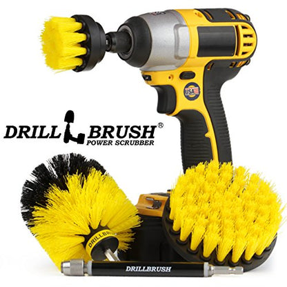 Medium Stiffness Power Scrubber Brush Set with Extension - Bathroom Scrubber Brushes - Scrub Brushes for Shower - Drill Scrub Brush Attachment - Tub Cleaner - Shower Door - Bathroom Mirror - color: Yellow