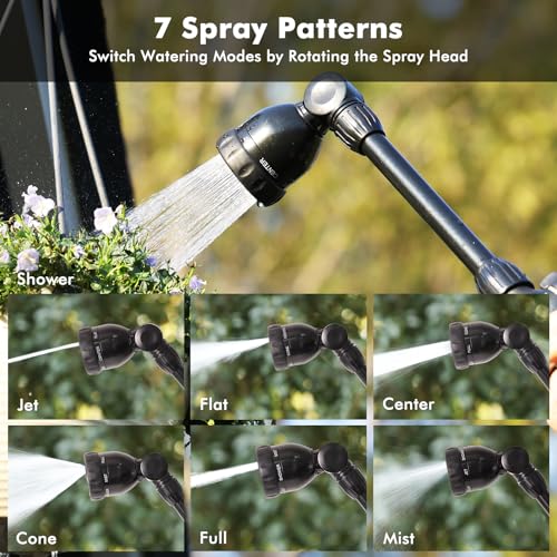 RESTMO Metal Watering Wand, Heavy Duty Garden Hose Wand with 180° Swivel Head, 16'' Hose Nozzle Sprayer with 7 Spray Patterns and Flow Control, for Water Hanging Baskets and Shrubs, Flash Black - color: Flash Black