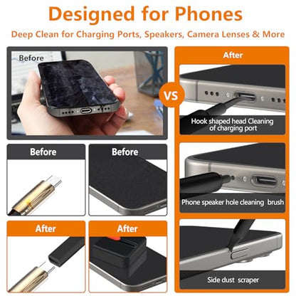 Cell Phone Cleaning Kit, iPhone Cleaning Kit for Charging Port Cleaner Keyboard Cleaning Kit for Airpods/Android/USB C/Earbuds/Laptop/iPad/Camera Lens with Stylus Pen (Black (with Putty and Cloth)) - color: Black (with Putty and Cloth)