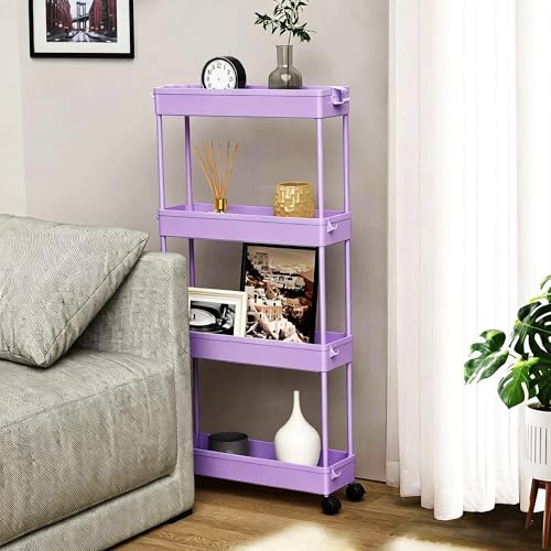 SPACELEAD Slim Storage Cart 3 Tier,Bathroom Organizer Rolling Utility,Mobile Shelving Unit Slide Out for Office, Kitchen, Laundry Room & Narrow Places,Purple - color: Purple
