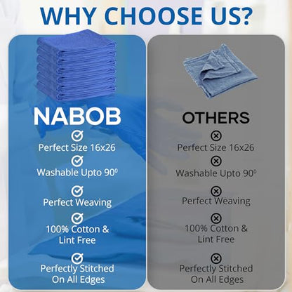 Surgical Towels for Cleaning Huck Towels 12 Pack 100% Cotton Size 15x25 Blue Cleaning Rags for Kitchen, Bar, Home, Windows, Industrial Shop, Glass Super Absorbent Lint Free Commercial Grade