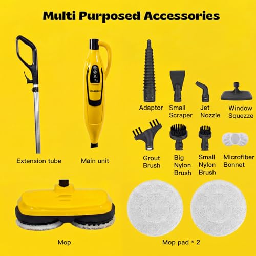 Steambot Steam & Scrub Steam Mop, All-in-One Scrubbing Hard Floor Cleaner, 2 Dirt Grip Soft Scrub Pads Included, XL Water Tank