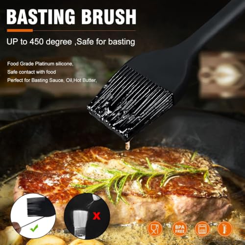 Walfos 3 Size Basting Brush, 600°F High Heat Resistant Silicone Pastry Brushes for BBQ, Baking, Kitchen Cooking, Desserts- BPA Free&Dishwasher Safe - color: Black, size: Extra Large + Large + Small