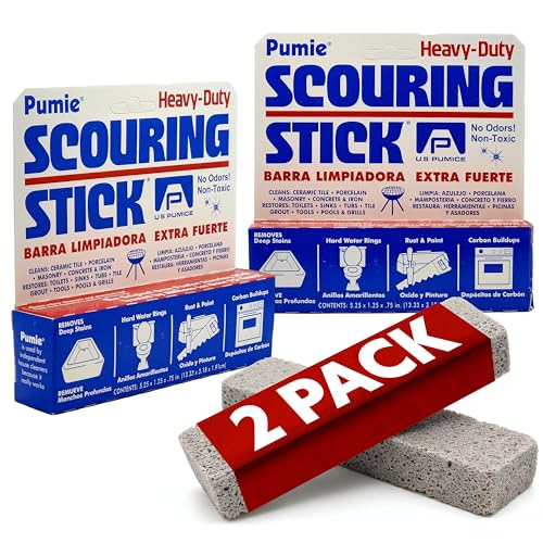 PUMIE Scouring Stick 2 Pack, Toilet Bowl Ring Remover, Heavy Duty Extra Strong Pumice Cleaning Bar, Pumice Stone for Cleaning Toilet Rings, Bathroom & Kitchen Stains by USPumice - size: 2 Count (Pack of 1)