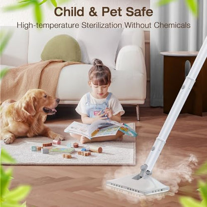 Steam Mop with Detachable Handheld Steam Cleaner, 10-in-1 Multi Accessories, Quick 10s Heat, 350ml and 2-Level Steamer for Cleaning Floor, Carpet, BBQ Grill, Tile, and Grout, Light White - color: Light White