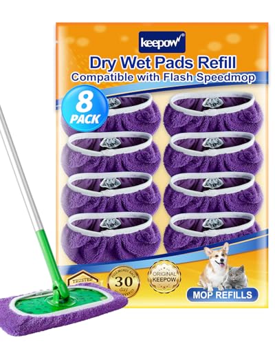KEEPOW 8 Pack Reusable Mop Pads Compatible with Swiffer Sweeper (Purple) | Washable Microfiber Dry Sweeping Cloths and Wet Mopping Refills for Hardwood, Tile, and Laminate Floors - color: 8 Pack Purple