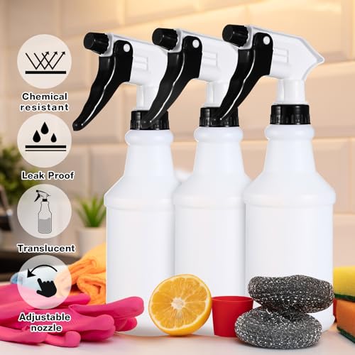 Yinder 18 Pcs 16 Oz Plastic Spray Bottle Bulk Empty Refillable Spray Bottles for Cleaning Solution Leak Proof Water Sprayer with Adjustable Nozzle Mist/Stream Mode(Black) - color: Black