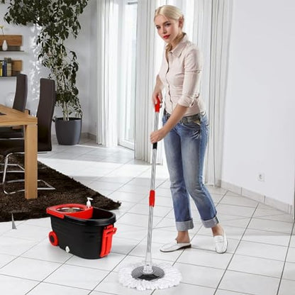 Spin Mop and Bucket with Wringer Set On Wheels, 360° Spinning Mop Bucket System with 3 Microfiber Replacement Heads, 61" Stainless Steel Extended Handle for Floor Cleaning Black/Red (25QT) (Big Black) - color: Big Black