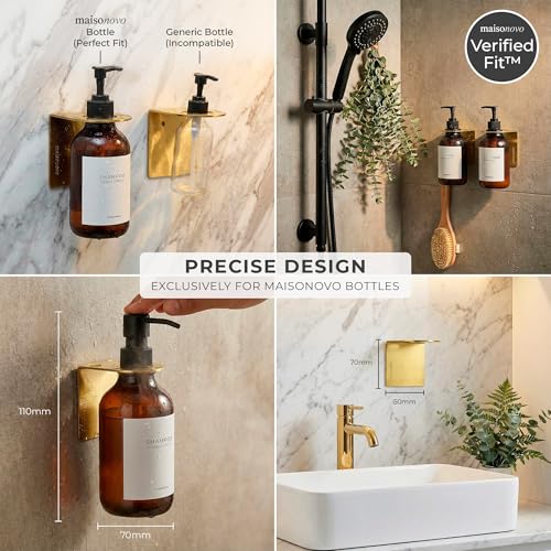 MAISONOVO Adhesive Soap Holder | Shampoo Bottle Holder Set of 2 - Gold | Soap Bottle Holder | Wall Mounted Soap Holder | Soap Dispenser Holder - color: Soap Dispenser Mount Set of 2 | Gold