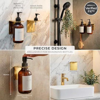 MAISONOVO Adhesive Soap Holder | Shampoo Bottle Holder Set of 2 - Gold | Soap Bottle Holder | Wall Mounted Soap Holder | Soap Dispenser Holder - color: Soap Dispenser Mount Set of 2 | Gold