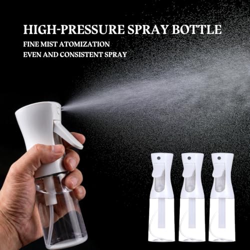3 Pack White Continuous Spray Bottle Atomizing Mister for Hair,Plants,Cleaning,Travel Fine Mist Water Spray Bottles for Styling,Refillable Empty Spray Bottles Black&Transparent (200ml) - color: C