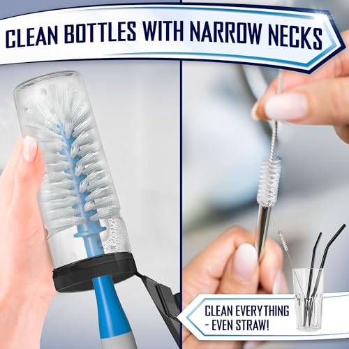 Dish Brush Set of 4 - Kitchen Scrub Brushes with Non-Slip Long Handle for Cleaning, Scrubber, Dishwashing, Dishes, Bottles, Straws, Cups, Pots & Sink, Blue - color: Blue, Set of 4