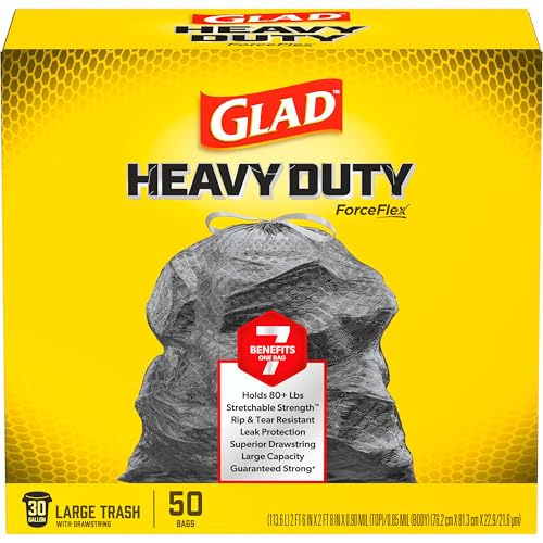 Glad Large 30 Gallon Trash Bags,Unscented Heavy Duty Garbage Bags,Forceflex with Drawstring,(Packaging May Vary), 50 Count (Pack of 150) - size: 50 Count (Pack of 150)