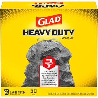 Glad Large 30 Gallon Trash Bags,Unscented Heavy Duty Garbage Bags,Forceflex with Drawstring,(Packaging May Vary), 50 Count (Pack of 150) - size: 50 Count (Pack of 150)