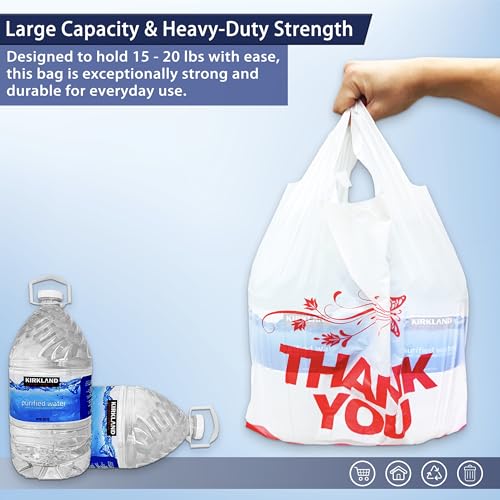 4 Gallon Small Trash Bags with Handles – 100 Count, 11" x 21" Plastic Garbage Bags for Home, Kitchen, Office, Bathroom – Thank You T-Shirt Style Bags for Small Business, Takeout, Grocery Use - style: White 100