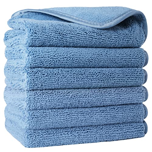 POLYTE Premium Lint Free Microfiber Washcloth Face Towel, 13 x 13 in, Set of 6 (Blue) - color: Blue