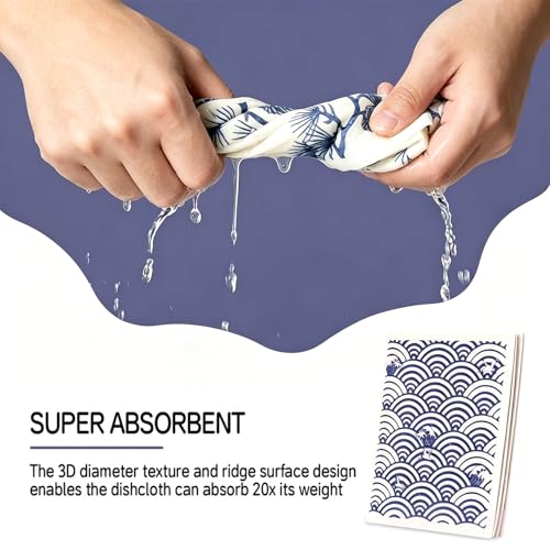 Swedish Dishcloths for Kitchen - 4 Pack Japanese Pattern Reusable Paper Towels, Non-Scratch Cellulose Cloths, No Odor, Biodegradable Cleaning Cloths - color: Japanese