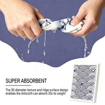Swedish Dishcloths for Kitchen - 4 Pack Japanese Pattern Reusable Paper Towels, Non-Scratch Cellulose Cloths, No Odor, Biodegradable Cleaning Cloths - color: Japanese