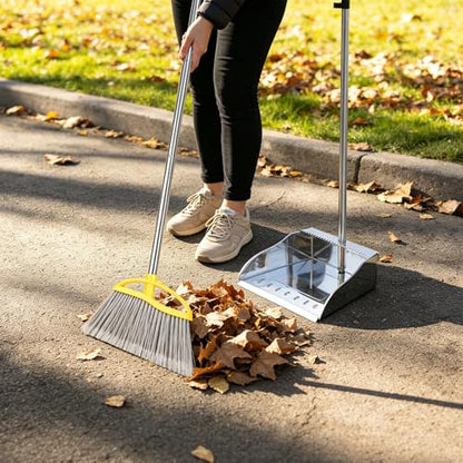 Stainless Steel Dustpan with Outdoor Stiff Bristles Broom,Long Handle Metal Dust Pan and Heavy Duty Broom for Home,Lobby,Office - style: Dustpan and Broom