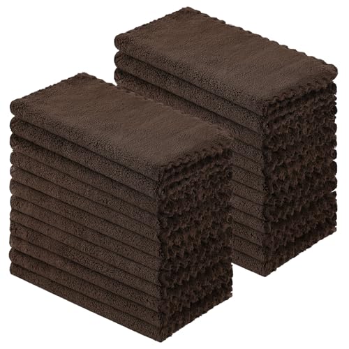 Kitinjoy 24 Pack Kitchen Cloths Dish Towels (10" x 10", Brown), Super Soft and Absorbent Dish Cloths, Nonstick Oil Fast Drying Coral Velvet Microfiber Cleaning - color: Brown, style: 10 x 10 inch- 24 Pack