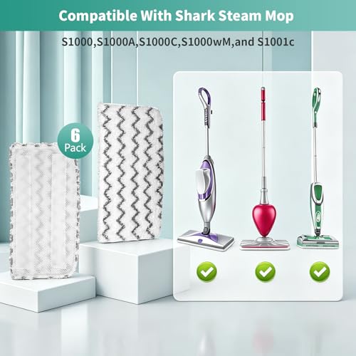 6 Pack Microfiber Steam Mop Replacement pads for Shark Steam Mop S1000, S2001,S1000A, S1000C, S1000WM, and S1001C,Washable & Reusable Steam Mop Pads Safe for all Floor have Super-Absorbent - size: Shark-6PCS
