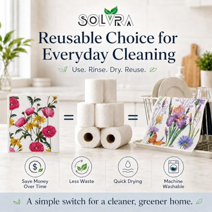 7 PCS Flower Print Swedish Dishcloths for Kitchen 100% Biodegradable, Reusable Cellulose Sponge Cloths Ultra Absorbent, Eco Friendly Cleaning Towels Dishcloths for Washing Dishes & General Cleaning - color: 7 Pcs-flowers Print