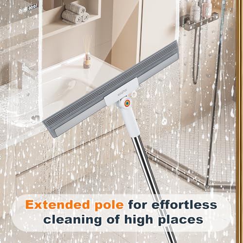 Rubber Squeegee Broom for Floor,Upgrade 62" Long Handle Window Squeegee, 2 Cleaning Cloths, Silicone Pet Hair Remover,Magic Squeegee Broom Removes Water Spots, Stains, Grease, and Glass Surfaces. - size: L-3 in 1