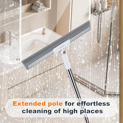 Rubber Squeegee Broom for Floor,Upgrade 62" Long Handle Window Squeegee, 2 Cleaning Cloths, Silicone Pet Hair Remover,Magic Squeegee Broom Removes Water Spots, Stains, Grease, and Glass Surfaces. - size: L-3 in 1