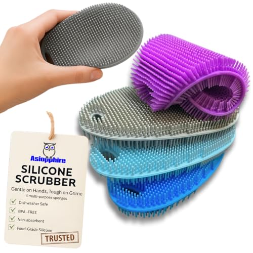 Food Grade Silicone Dish Scrubber - BPA-Free Kitchen Scrubbers for Dishes and Housecleaning (4-Pack Ovals) - color: 4 Ovals