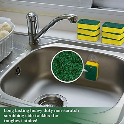 Kitchen Sponges 12 Pack, Heavy Duty Dual-Sided Scrub Sponges, Yellow/Green | Non-Scratch Dish Cleaning, Odor-Free, Multipurpose Scrubbers for Dishwashing Pots, Pans, Skillets & Outdoor Grills