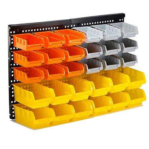 30-Bin Wall Mounted Storage Bins Kit, Tool Organizer Rack, Garage Hardware Organizer, Parts Storage Bins, DIY Combination(Grey & Orange & Yellow Type) - size: 25.2inch*16.2inch, style: Style-302