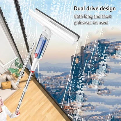 75'' Spray Squeegee for Window Cleaning with 4-Section Extension Pole, 4 in 1 Window Vacuum Squeegee Cordless Shower Squeeze for Glass Door and Tile with Sewage Collector and 5 Pads